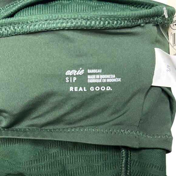 NWT Aerie Longline Halter Bikini Top Small Green Textured Eco Swim - Picture 7 of 9